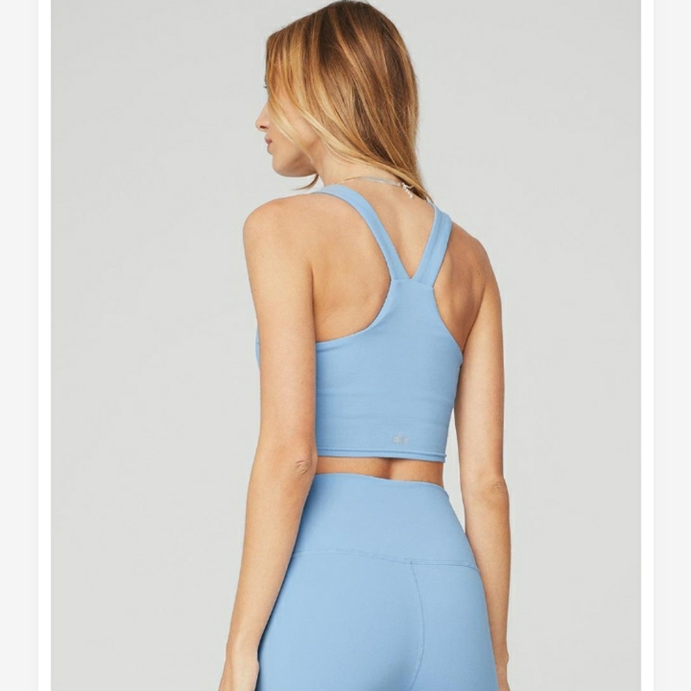TWO Alo yoga airbrush Blue Large real bra tank bralette longline shelf sports